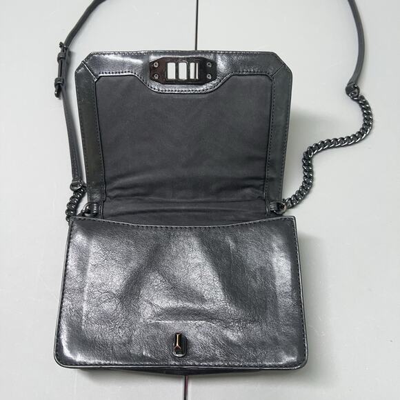 Rebecca Minkoff Love Crossbody Bag Black Chevron Quilted Chain Strap Leather - Picture 10 of 16